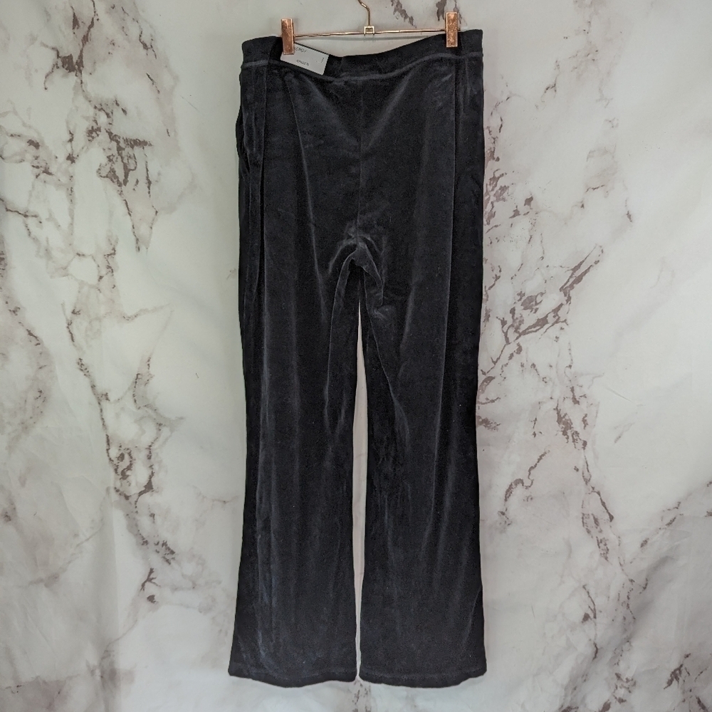 Chicos Pant Women 1 8 R Black Velvet Pull On High Rise Wide Leg Flared Yoga